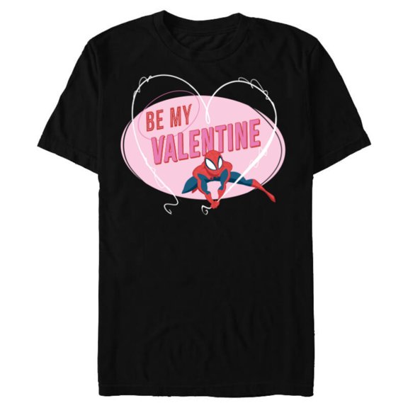 Marvel Spider-Man Web Heart Love Romantic Be My Valentine - Short Sleeve Blended T-Shirt for Adults - Customized-Black