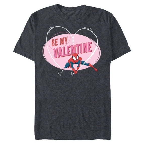 Marvel Spider-Man Web Heart Love Romantic Be My Valentine - Short Sleeve Blended T-Shirt for Adults - Customized-Navy Heather