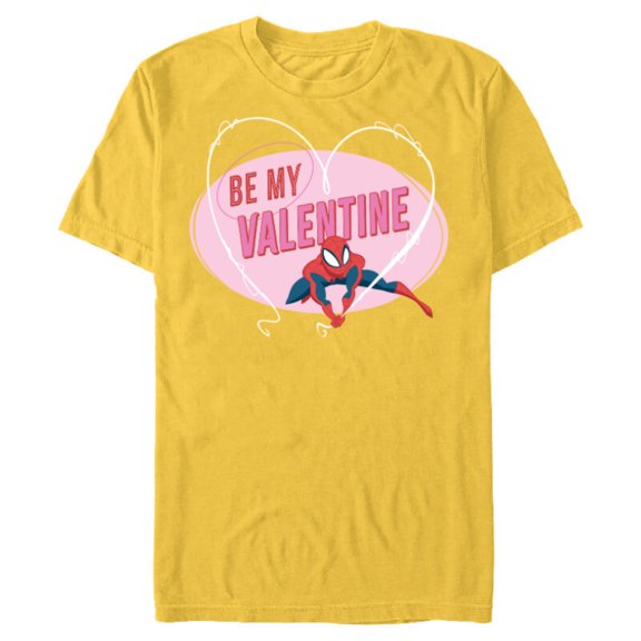 Marvel Spider-Man Web Heart Love Romantic Be My Valentine - Short Sleeve Blended T-Shirt for Adults - Customized-Yellow
