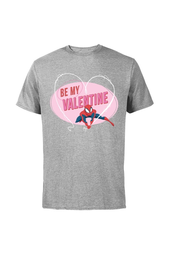 Spider-Man Web Heart Love Romantic Be My Valentine - Short Sleeve Cotton T-Shirt for Adults - Customized-Athletic Heather