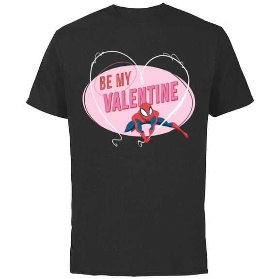 Marvel Spider-Man Web Heart Love Romantic Be My Valentine - Short Sleeve Cotton T-Shirt for Adults - Customized-Black