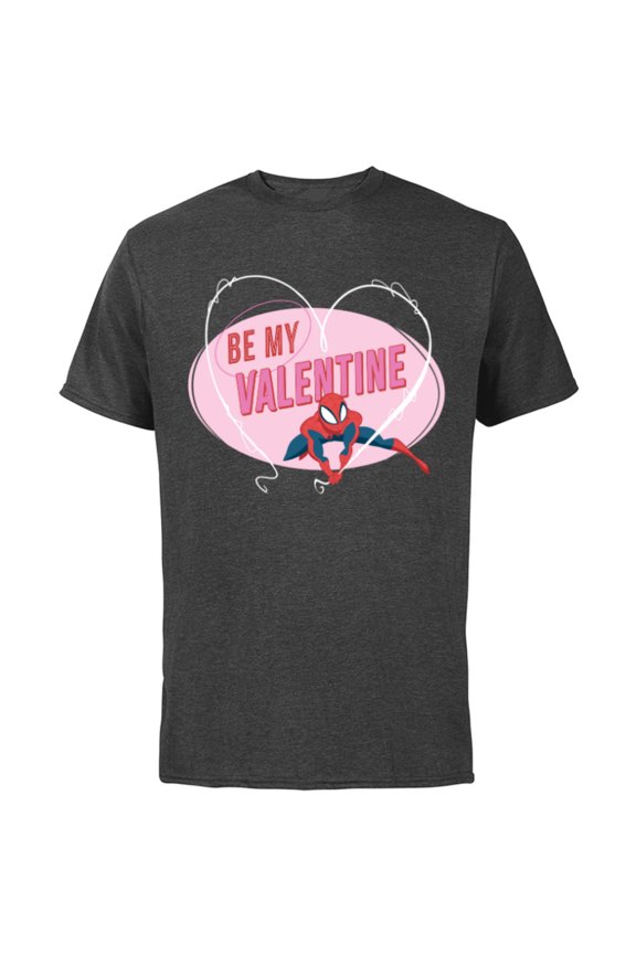 Spider-Man Web Heart Love Romantic Be My Valentine - Short Sleeve Cotton T-Shirt for Adults - Customized-Charcoal
