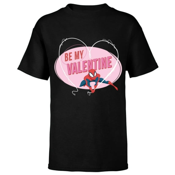 Marvel Spider-Man Web Heart Love Romantic Be My Valentine - Short Sleeve T-Shirt for Kids - Customized-Black