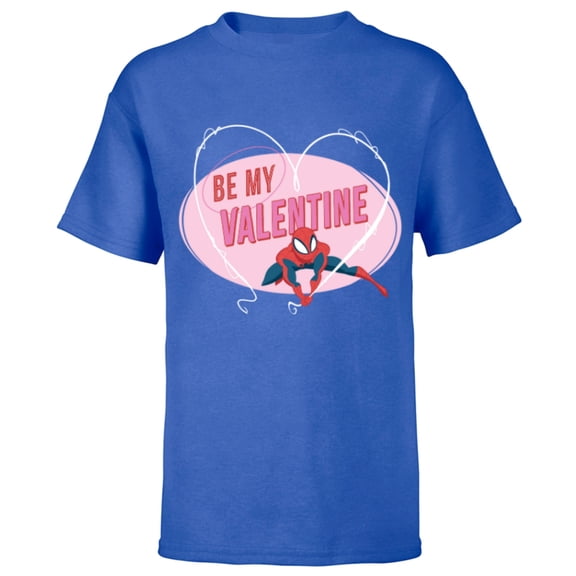 Marvel Spider-Man Web Heart Love Romantic Be My Valentine - Short Sleeve T-Shirt for Kids - Customized-Royal