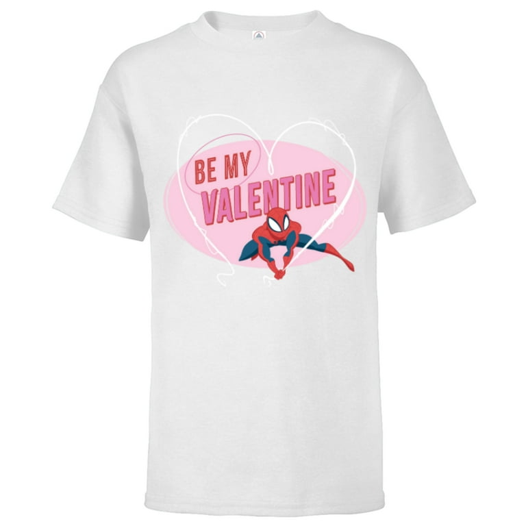 Marvel Spider-Man Web Heart Love Romantic Be My Valentine - Short Sleeve  T-Shirt for Kids - Customized-White