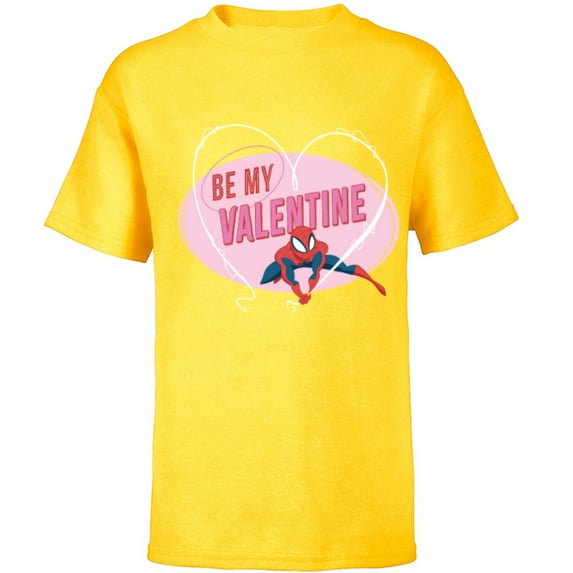 Marvel Spider-Man Web Heart Love Romantic Be My Valentine - Short Sleeve T-Shirt for Kids - Customized-Yellow