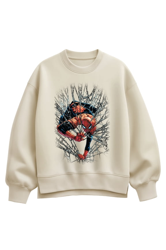 - Spider-Man Webs Render Oversized Fleece Crew Sweatshirt