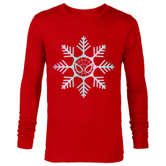 Marvel Spider-Man Winter Holiday Snowflake Logo - Long Sleeve T-Shirt for Men - Customized-New Red