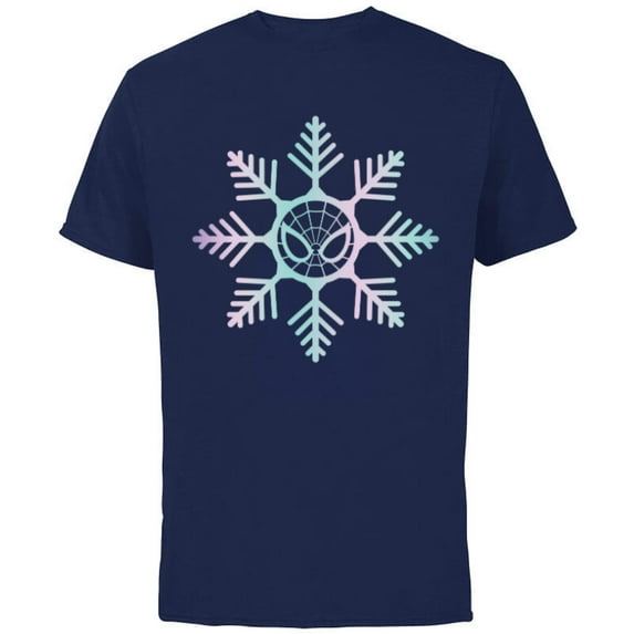 Marvel Spider-Man Winter Holiday Snowflake Logo - Short Sleeve Cotton T-Shirt for Adults - Customized-Navy