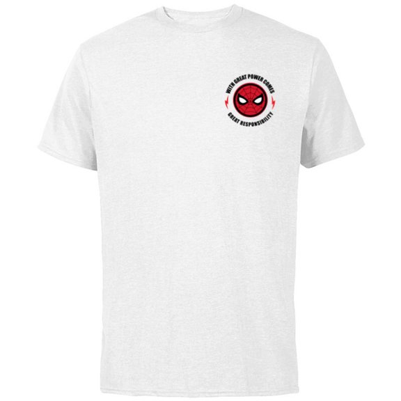 Marvel Spider-Man With Great Power Great Responsibility Icon - Short Sleeve Cotton T-Shirt for Adults - Customized-White