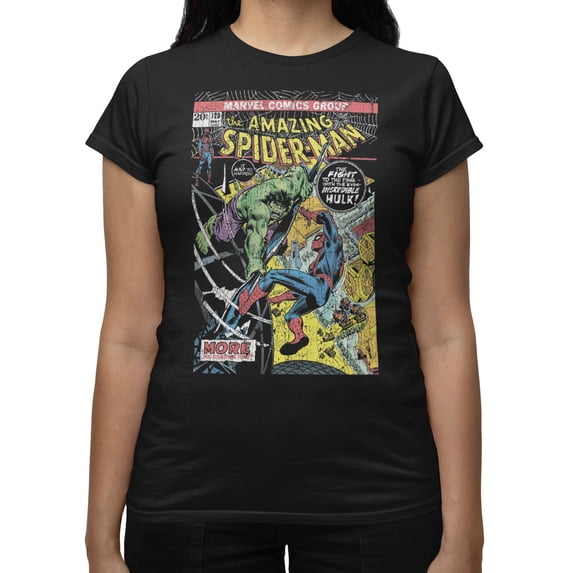 Marvel Spider-Man Women's Comic Book Cover T-Shirt (Black, S-XXL)