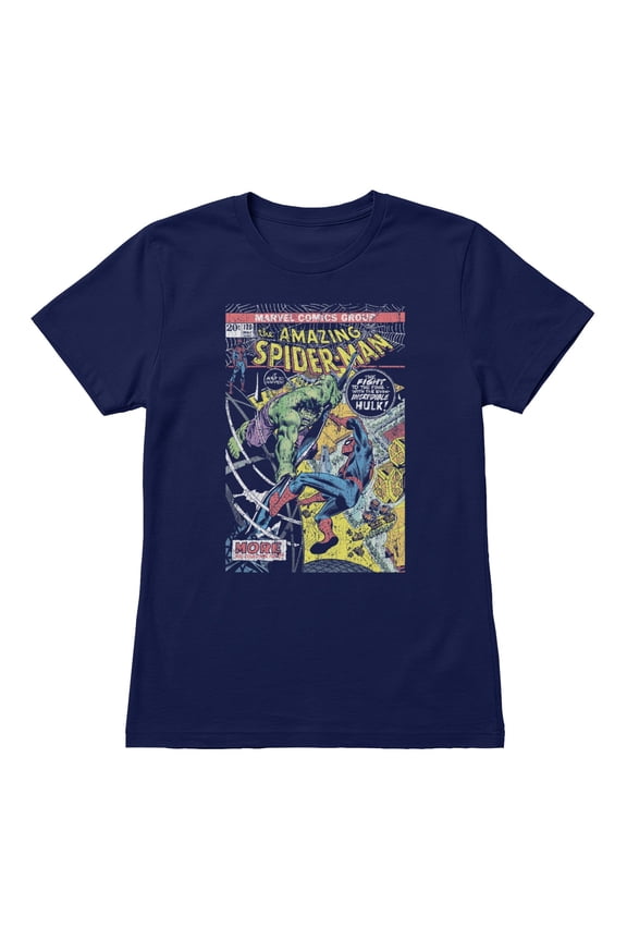 Spider-Man Women's Comic Book Cover T-Shirt (Iris Navy, S-XXL)