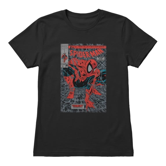 Marvel Spider-Man Women's Torment In Spider Nest Cover T-Shirt (Black, S-XXL)