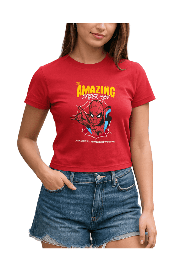 Spider-Man Womens Graphic Tees - Short Sleeve Crop Top & Tank Top Graphic T-Shirts for Women (S-XL)
