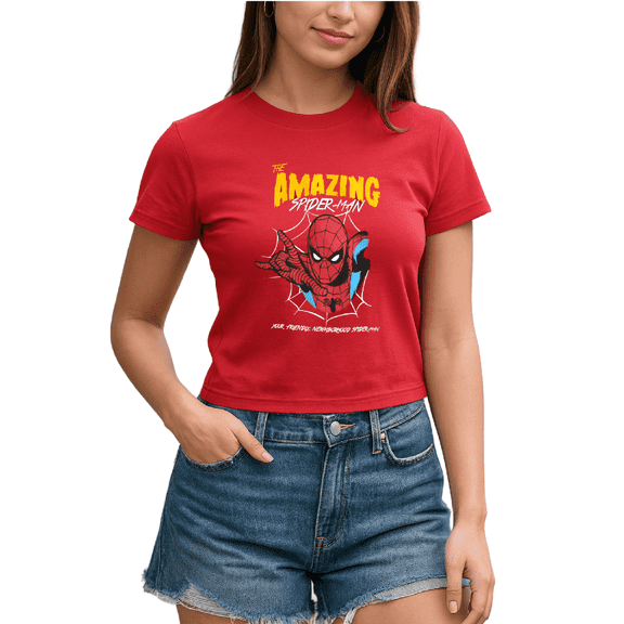 Marvel Spider-Man Womens Graphic Tees - Short Sleeve Crop Top & Tank Top Graphic T-Shirts for Women (S-XL)