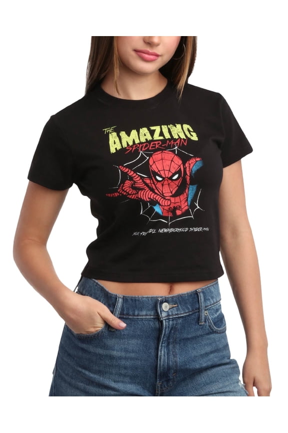 Spider-Man Womens Graphic Tees - Short Sleeve Crop Top & Tank Top Graphic T-Shirts for Women (S-XL)
