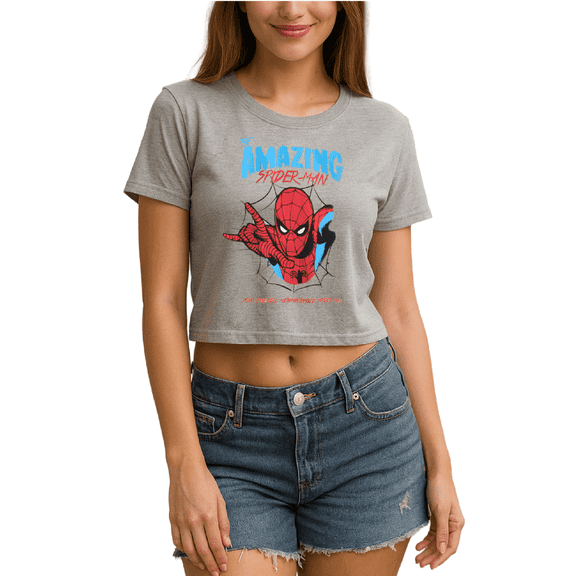 Marvel Spider-Man Womens Graphic Tees - Short Sleeve Crop Top & Tank Top Graphic T-Shirts for Women (S-XL)