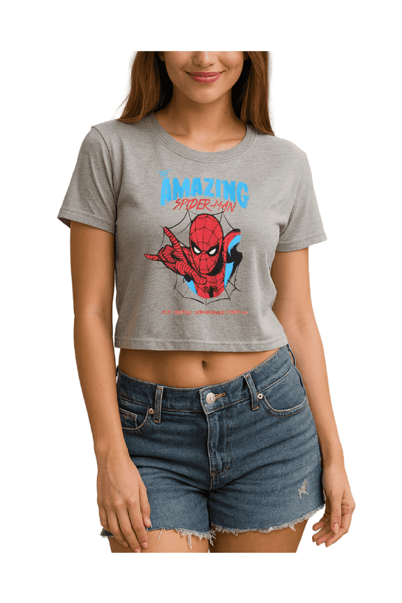 Spider-Man Womens Graphic Tees - Short Sleeve Crop Top & Tank Top Graphic T-Shirts for Women (S-XL)
