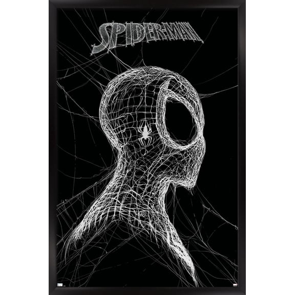 Marvel Spider-Man: World Of Webs - Black And White Wall Poster, 14.725" x 22.375" Framed