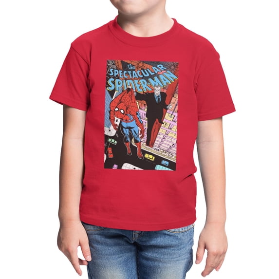 Marvel Spider-Man Youth Tombstone Poster Vintage T-Shirt (Red, XS-XL)