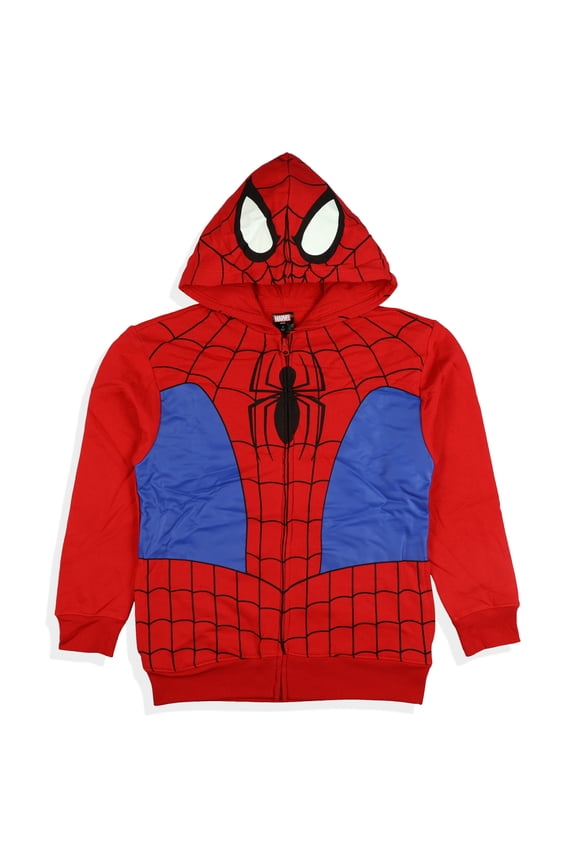 Marvel Spider-Man Zip Up Hoodie Boys' with Web Design and Mask Hood