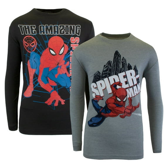 Marvel Spider-Man and Avengers Long Sleeve T-Shirt 2-Pack for Boys, Spiderman and Avengers Boys Long Sleeve Tees Bundle Set (Sizes 4-16)
