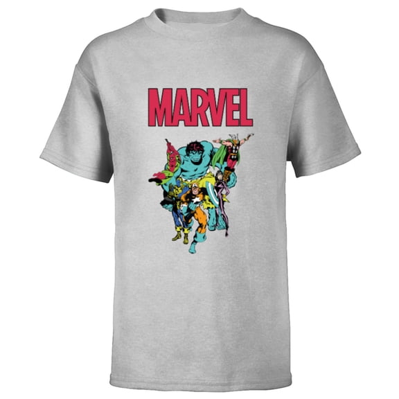 Marvel Spider-Man and Avengers Retro Silver Age Super Heroes - Short Sleeve T-Shirt for Kids - Customized-Athletic Heather