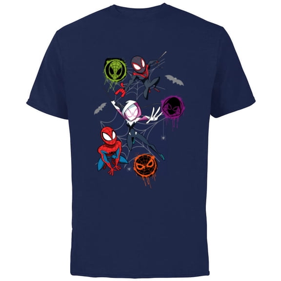 Marvel Spider-Man and Spider-Verse Pals Halloween Adventure - Short Sleeve Cotton T-Shirt for Adults - Customized-Athletic Navy