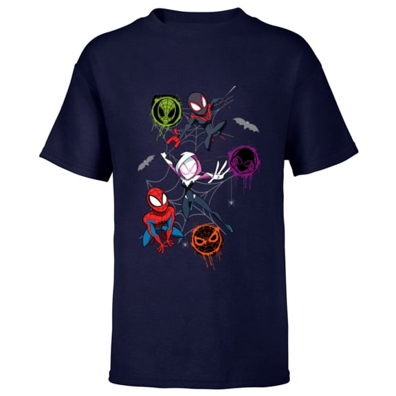 Marvel Spider-Man and Spider-Verse Pals Halloween Adventure - Short Sleeve T-Shirt for Kids - Customized-Athletic Navy