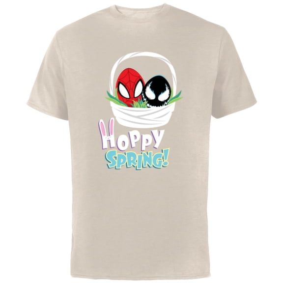 Marvel Spider-Man and Venom Eggs Hoppy Spring Easter Basket - Short Sleeve Cotton T-Shirt for Adults - Customized-Natural
