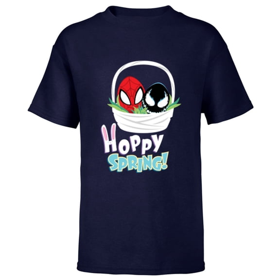 Marvel Spider-Man and Venom Eggs Hoppy Spring Easter Basket - Short Sleeve T-Shirt for Kids - Customized-Navy