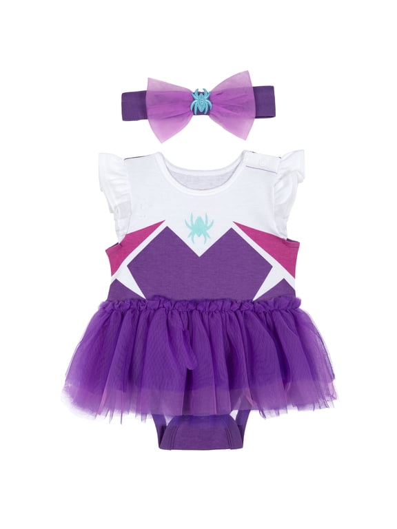 Spider-Verse Baby Girls' Cosplay Tutu Bodysuit and Headband Set Purple Ghost
