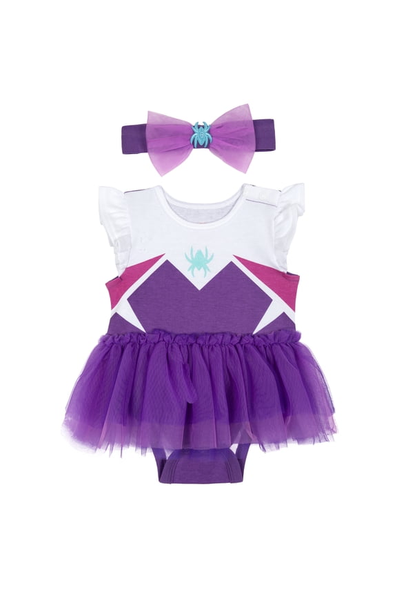 Spider-Verse Baby Girls' Cosplay Tutu Bodysuit and Headband Set Purple Ghost