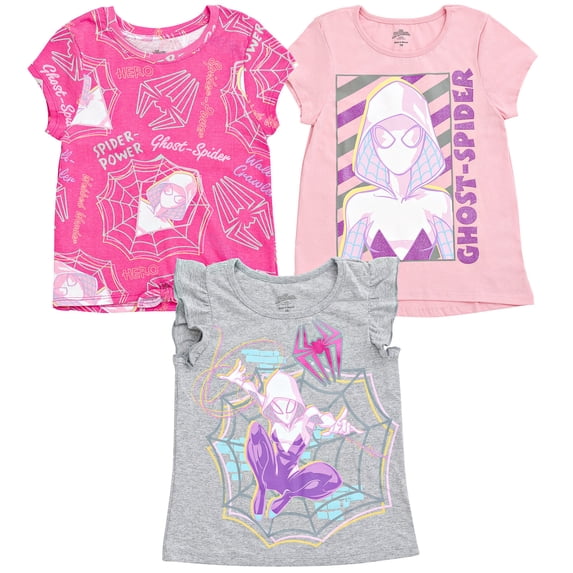 Marvel Spider-Verse Ghost-Spider Big Girls 3 Pack T-Shirts Toddler to Big Kid