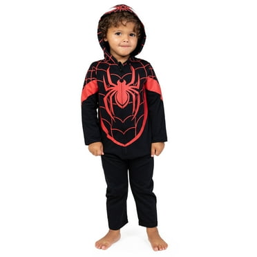 Marvel Spider-Verse Miles Morales Little Boys Zip Up Cosplay Coverall Infant to Little Kid