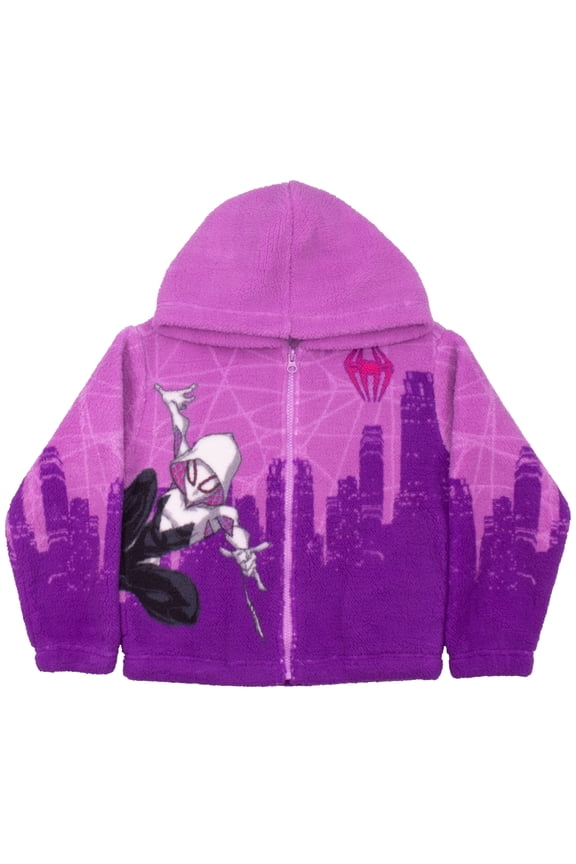 Spider-man Ghost Spider Sherpa Hoodie - Zip-Up Hooded Sweatshirt Jacket for Kids (Size 4-12)