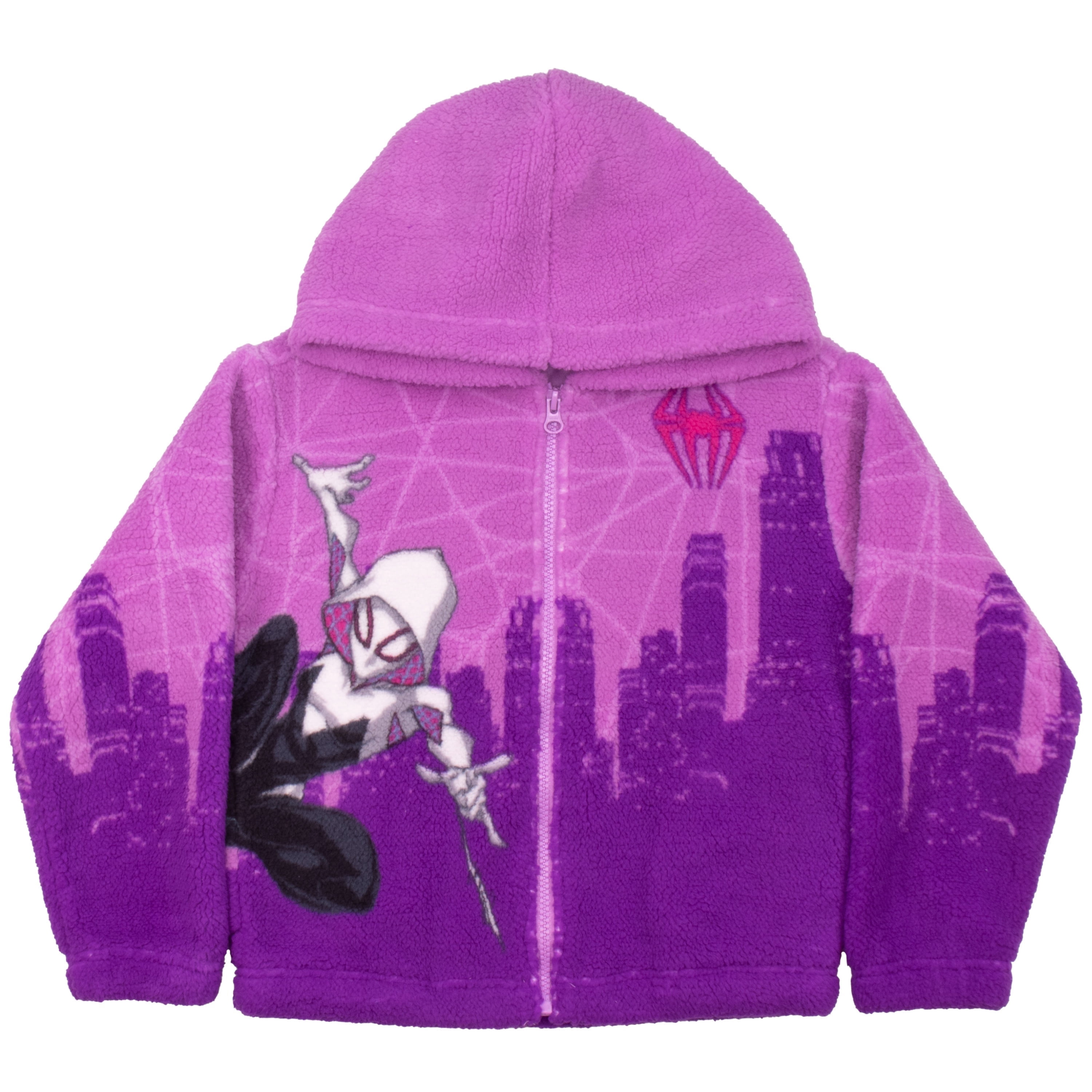 Marvel Spider-man Ghost Spider Sherpa Hoodie - Zip-Up Hooded Sweatshirt Jacket for Kids (Size 4-12)