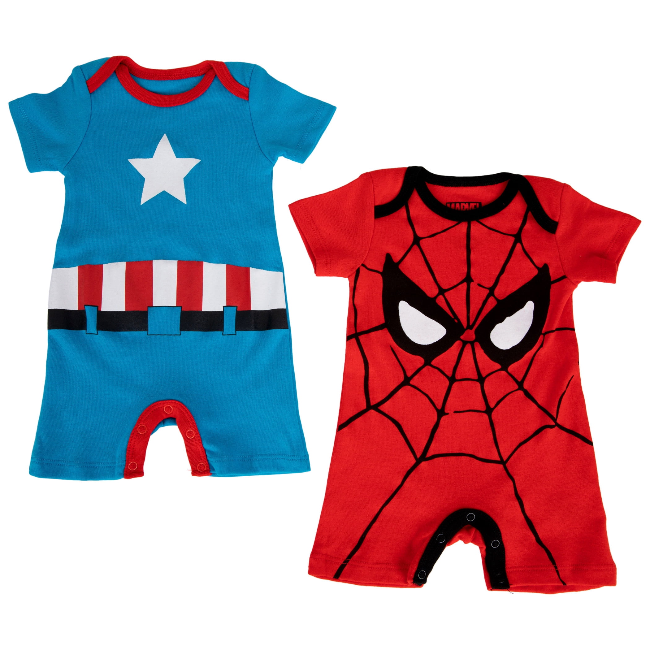 Babyhug Marvel Interlock Knit Half Sleeves Romper With Spider-Man Graphics - Red & Blue