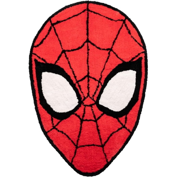 Marvel SpiderMan Face Fluffy Plush 4ft x 3ft Tufted Area Rug - Superhero Kids Décor