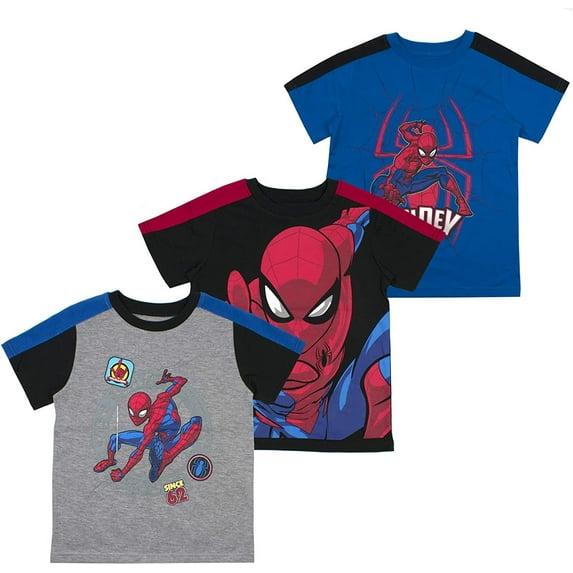 Marvel Spiderman 3 Pack Superhero Short Sleeve Crewneck Tee Shirt Set, Toddler and Kids, Size 6 Blue