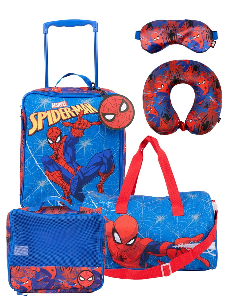 Marvel Spiderman 7-Piece Kids Luggage Set, 14” Softside Rolling
