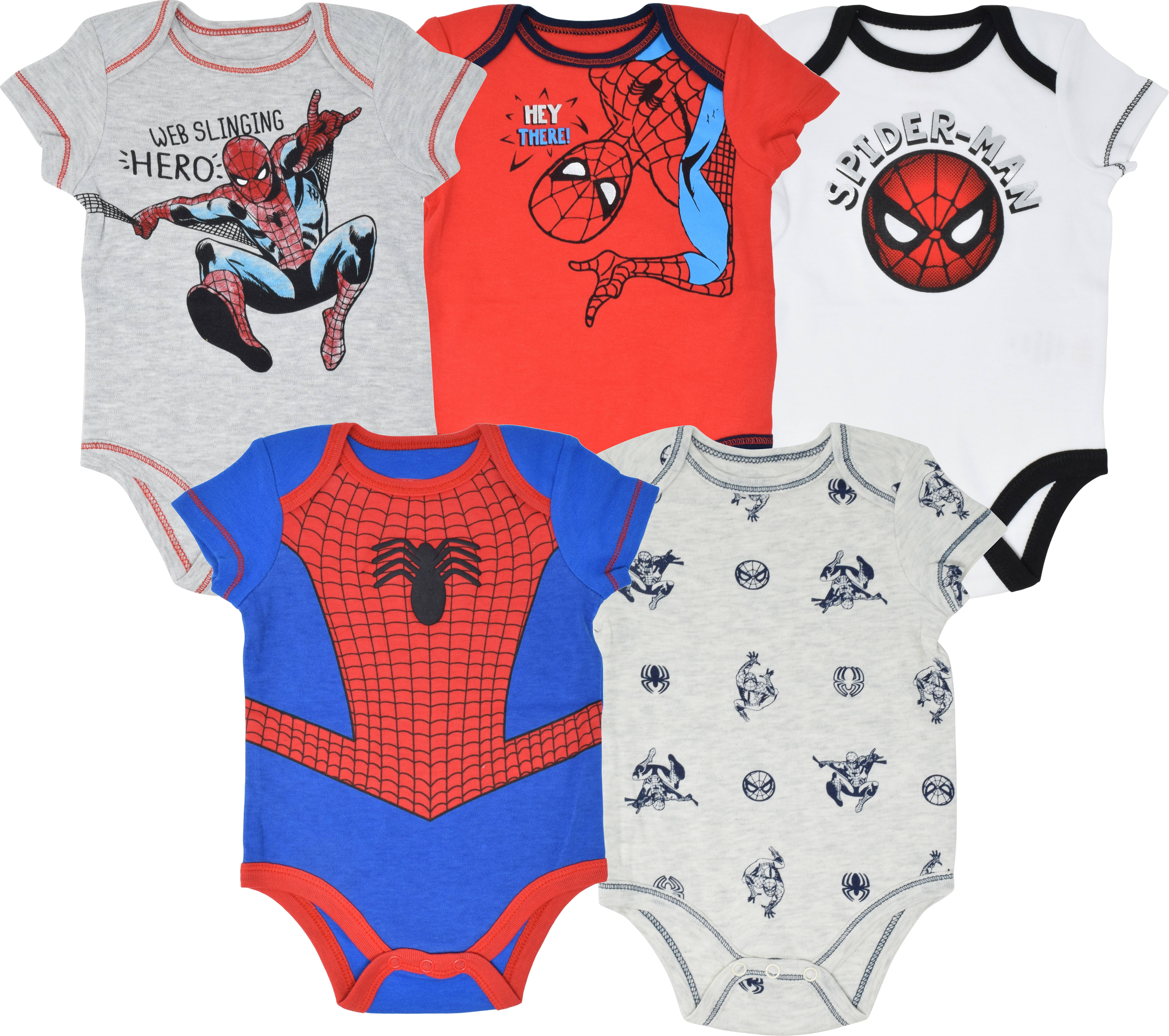 Marvel Spiderman Baby Boys 5 Pack Bodysuits 12 Months