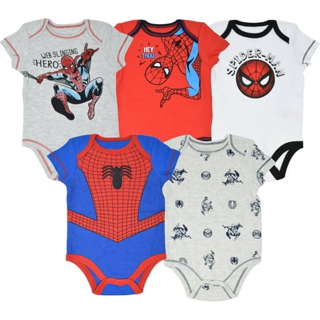 Marvel Spiderman Baby Boys 5 Pack Bodysuits 12 Months