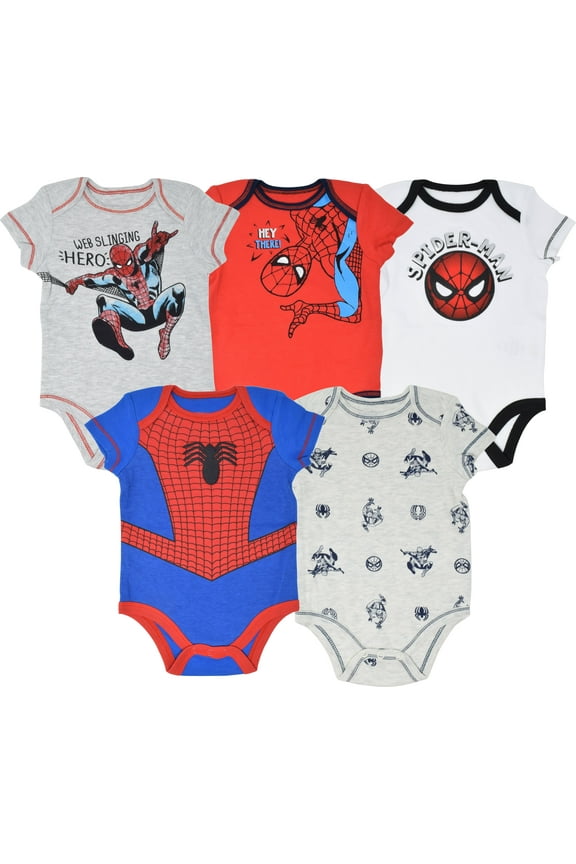 Spiderman Baby Boys 5 Pack Bodysuits 18 Months