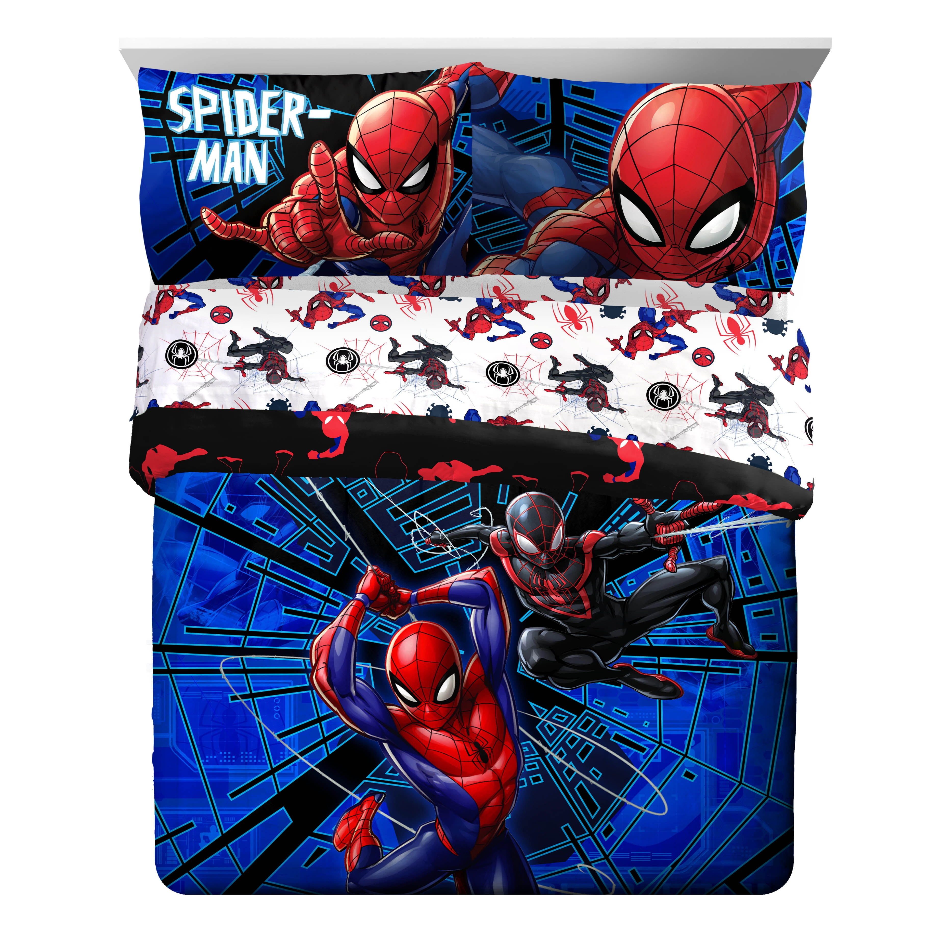 Marvel Team Spidey Full Kids Bed Set, 100% Microfiber, Blue