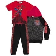 Marvel Spiderman Boys 3 Piece Fleece Pants Set, Spider-Man Zip-Up Hoodie, T-Shirt, and Pants 3-Pack Bundle Set (Size 4-16)