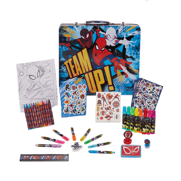 Marvel Spiderman Boys Art Kit with Carrying Tin Gel Pens Markers Stickers  300 Pc 