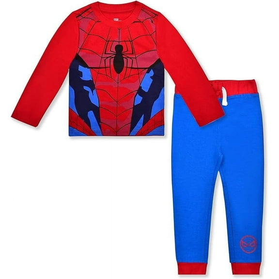 Marvel Spider-Man Boys’ Long Sleeve Shirt and Jogger Pant Set for Toddlers – Red/Blue