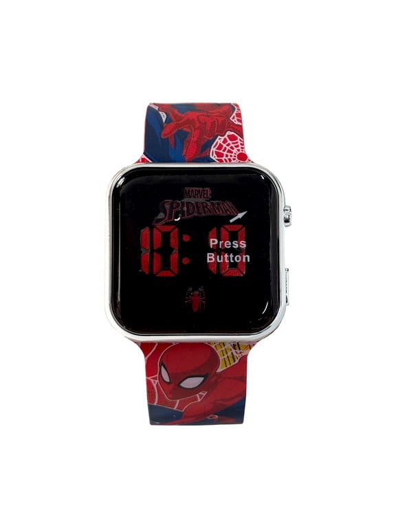 Marvel Spiderman Boys Printed Iconic Silicone Strap Watch with Square Silver Case; SPD4800WM