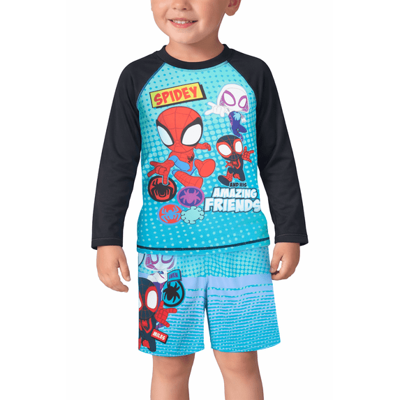 Marvel Spiderman Boys’ Rash Guard Set – Spider-Man Kids’ UPF 50+ Swim Shirt and Trunks for Boys (3T-12)